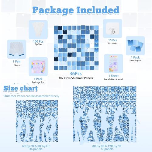Square Sequin Wall Backdrop Panels(Pack of 36) Baby Blue Shimmer Panel for Birthday Party Decoration Wedding Decor Graduation Bachelorette Baby Shower Photo Background Anniversary