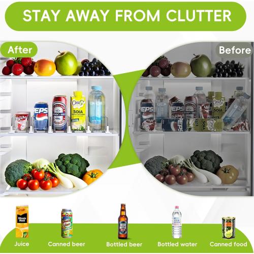 Soda Can Dispenser for Refrigerator,Self-Pushing Drink Organizer for Fridge, Width Adjustable Fridge Organization, Beer Pop Can Water Bottle Drink Dispenser for Fridge (15.1D) White (White, 6 Row)