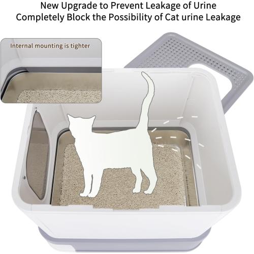 RIZZARI Stainless Steel Cat Box: Enclosed Design with High Walls - Light Gray - Large Litter Pan for Odor Control Indoors