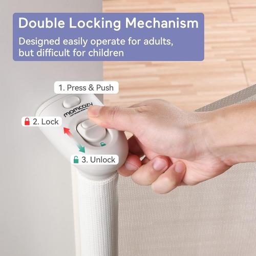 Momcozy Retractable Mesh Baby Gate or Dog Gate, Child Safety Gate for Indoor or Outdoor, 33-inches Tall with up to 55-inches Wide Extension, White