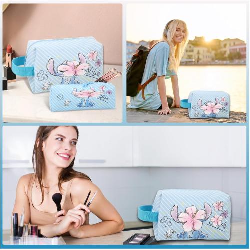 Travel Cosmetic Bag, Large Capacity Cartoon Cosmetic Pouch Makeup Bag with Zipper, Travel Toiletry Bag Makeup Accessories Organizer, The Best Gift for Women (Blue)