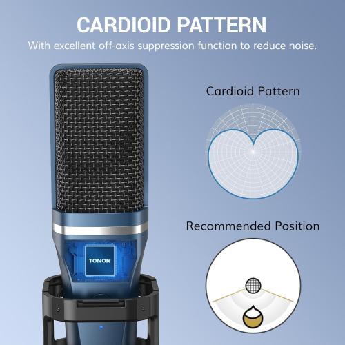 Color Blue TONOR TC-777 Podcast Microphone, USB Computer Microphone, Cardioid Condenser PC Mic with Tripod Stand and Pop Filter for Podcasting, Streaming, Vocal Recording, Compatible with PC & Laptop, PS4/5