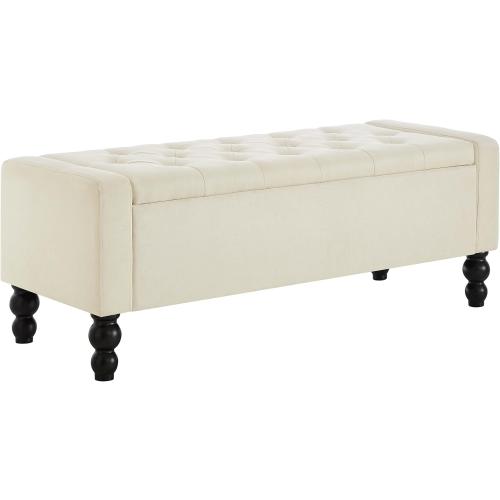 50 W Storage Ottoman Bench with Safety Hinge, Load up to 660 lb Ottoman with Storage, Upholstered Tufted Entryway Bench with Seating for Living Room, Bedroom, Entryway, Beige