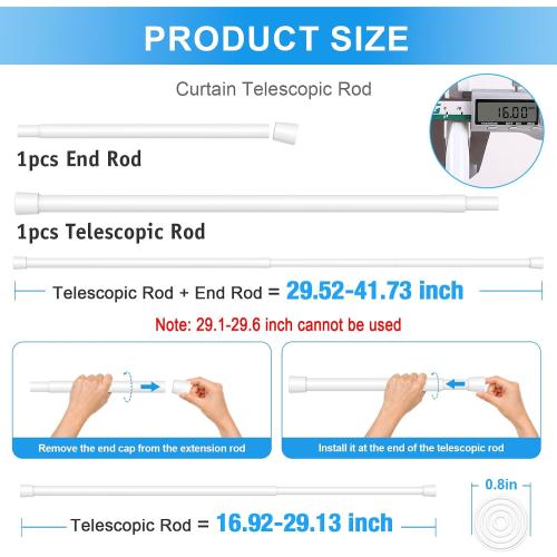 2 Pack Spring Loaded Tension Rod 17-41 Adjustable Curtain Rods No Drill Extendable Spring Rod Tension Curtain Rods For Window Kitchen Shelves Rv Refrigerator And Small Spaces,White