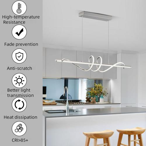 Size 47in Modern LED Pendent Lights Kitchen Island,3000k-6000K Adjustable Color Dining Room Light Fixture,Dimmable with Remote Control Aluminum for Kitchen, Living, Dining,Bedroom(47in Chrome Silver