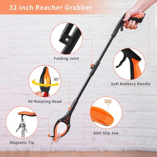 7 In 1 Hip Kit, Knee Back Surgery Hip Replacement Recovery Kit With 32 Grabber Reacher Tool,Sock Aid Device for Seniors,Shoe Horn Long Handle & Dressing Stick,Leg Lifter,Bath Sponge,