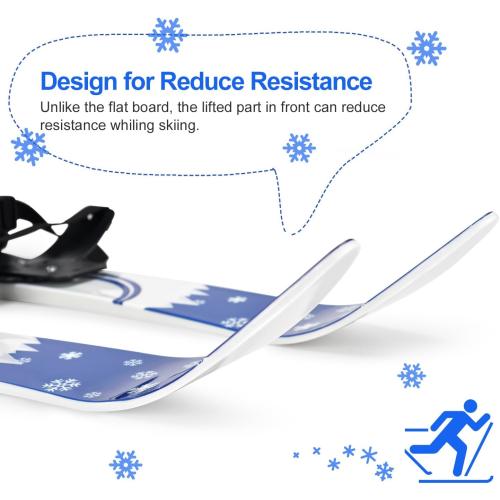 Odoland Kid's Beginner Snow Skis and Poles with Bindings, Low-Resistant Ski Boards for Age 4 and Under, Lightweight Sturdy and Safe Kids Skiing Equipment