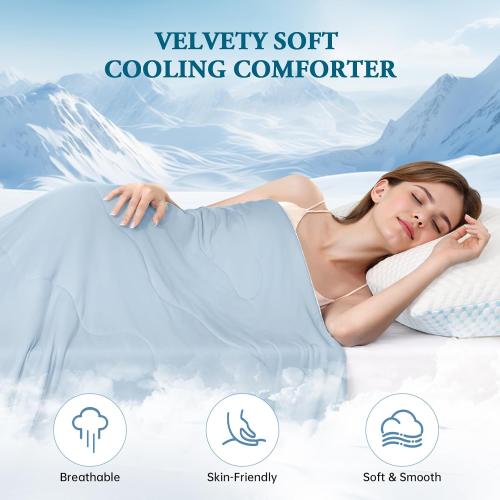 COHOME Cooling Comforter Queen/Full, Cooling Blanket for Hot Sleeper and Night Sweats, Cold Touch Fabric Absorbs Body Heat, Double-Sided Cool Design Soft Fluffy (Blue, (90x90))
