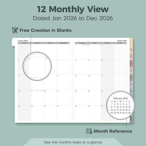 2026 Planner Weekly and Monthly, Jan.2026 - Dec.2026, Linen Hardcover Calendar 2026 Agenda Planner Daily To Do List Notebook with Monthly Tabs, 6 x 8.3, Creamy Green