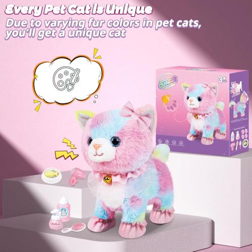 WHITE CAT Interactive Electronic Plush Toy Walking and Barking Robot Cat Plush Cat Remote Control Kitten for Girls
