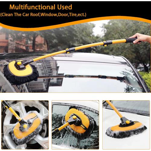 15° Curved Car Cleaning Brush with Telescopic Handle 43 Aluminum Alloy Long Rod Wash Mop For Washing Caravan Van Truck Boat RV Roof Soft Chenille Head Duster Clean Product Not Hurt Paint Scratch Free