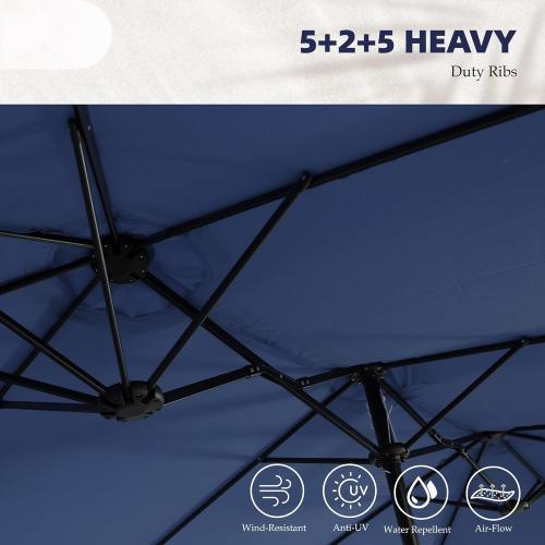 PHI VILLA 13 ft Outdoor Patio Umbrella, Large Rectangular Double Sided Market Table Twin Umbrellas with Crank Handle for Deck Pool, Navy Blue