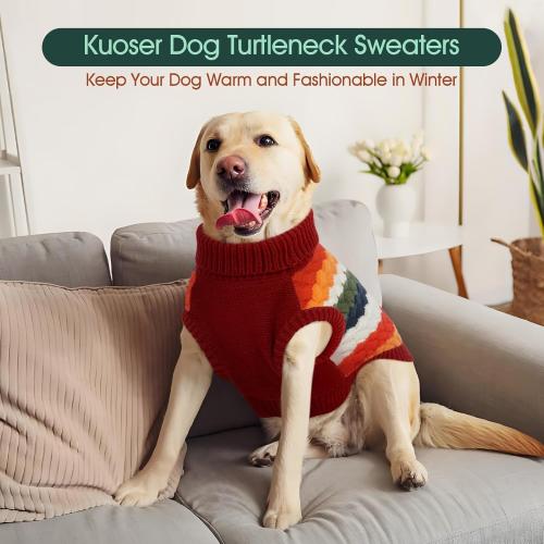 Kuoser Dog Sweater, Christmas Dog Sweaters for Extra Small Dogs Soft Warm Doggie Sweater Colorful Cable Knitted Vest, Pet Thermal Turtleneck Fall Winter Kniwear for Xmas Thanksgiving, Red XS
