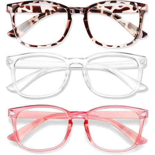 Blue Light Glasses for Woman Men | 99% Blue Light Blocking Glasses for Computer Gaming TV Phone Screen Square Frame | Anti Eyestrain & UV Glare Protection - 3 Pair