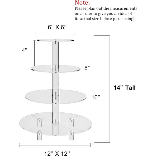 Jusalpha Large 4 Tier Cupcake Stand,Acrylic Round Cake Stand Dessert Tower Tea Party Serving Platter, Cupcake Tree Wedding Party Décor, Stand with Rod Feet (4RF)