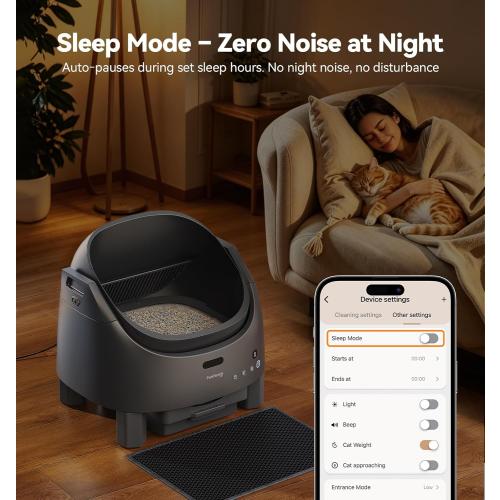 Automatic Litter Box Self Cleaning, FeelNeedy Open-Top Smart Cat Litter Box with App Control, Odor-Control Safety Sensor Design for 1-3 Cats, Includes Waste Bags
