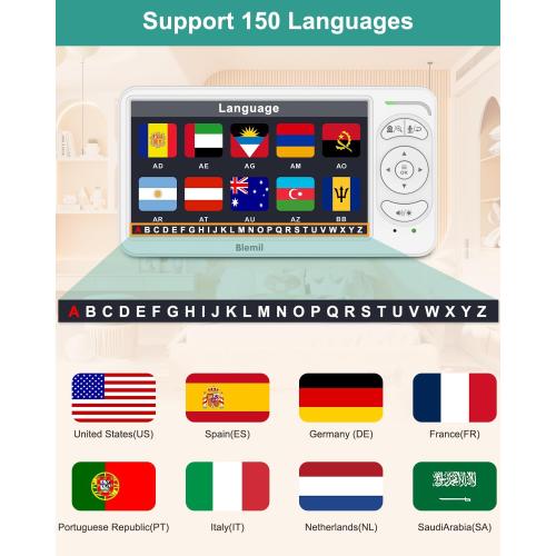 Blemil 6 Baby Monitor with 2 Cameras 4000mAh Battery Upgrade Split Screen Video Baby Monitor No WiFi Remote Pan-Tilt-Zoom Auto-Night Vision 150 Languages ECO Mode 2-Way Talk 1000FT (Ideal Condition)