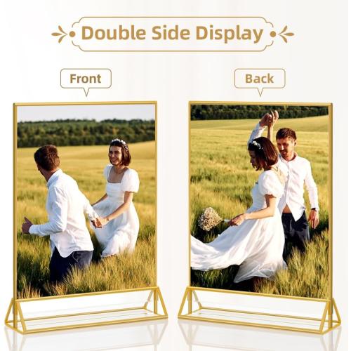 8X10 Gold Frames Double Sided Acrylic Sign Holder Tabletop Picture Frames Vertical Display Stand for Photos Wedding School Home,Set of 6
