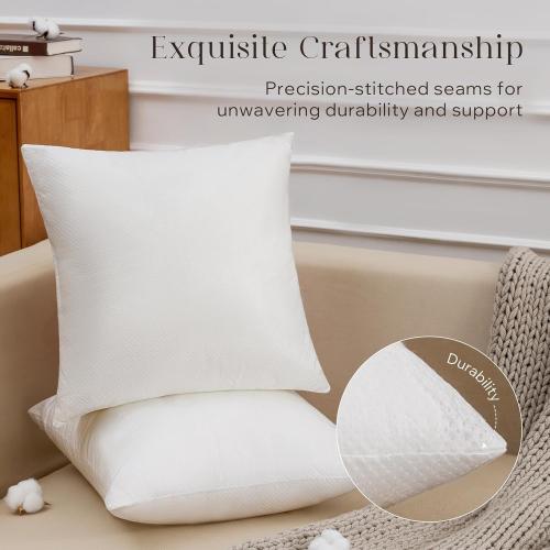 Phantoscope Pillow Inserts, 100% Virgin Fiber Hypoallergenic Polyester Throw Pillow Inserts, Square Pillows for Couch, Sofa, Bed, 20x20 Inch (Pack of 2)