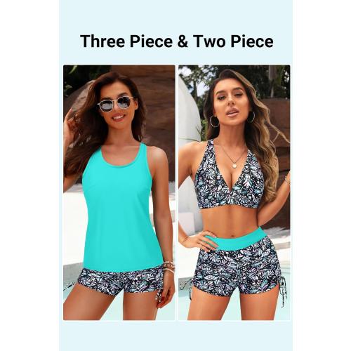 Yonique 3 Piece Tankini Swimsuits for Women Swim Tank Top Bathing Suits with Boy Shorts and Bra Athletic Swimwear medium