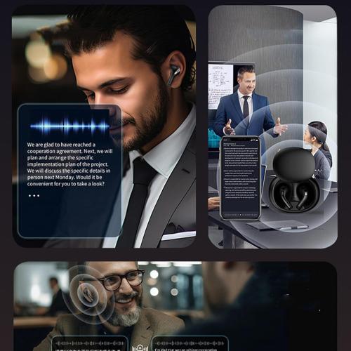 Black 144 Language Support Headphones with Battery Indicator - Real Time Translator Earbuds | Open Ear Wearable Device for Instant Bilingual Conversation, Fitness Audio, Music Listening, Way Speech