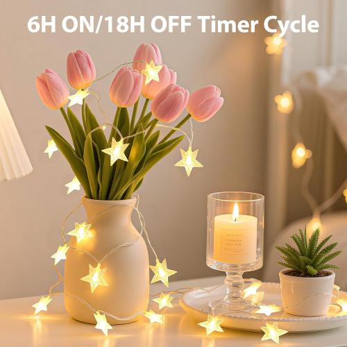 Lakumu Rechargeable Star Fairy Twinkle Lights Battery Operated with 8 Modes, 17FT 50LED String Lights Indoor with Timer, for Bedroom Dorm Tent Wedding Party Christmas Decorations, Warm White