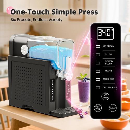 Grey Slushie Machine, EZBASICS Slushy Machine for Home No Ice Needed, Professional Frozen Drink Maker with LED Display, 6 Pre-Set Programs for Frozen Margaritas, Frappés and Ice Cream, 1Pack   6Modes