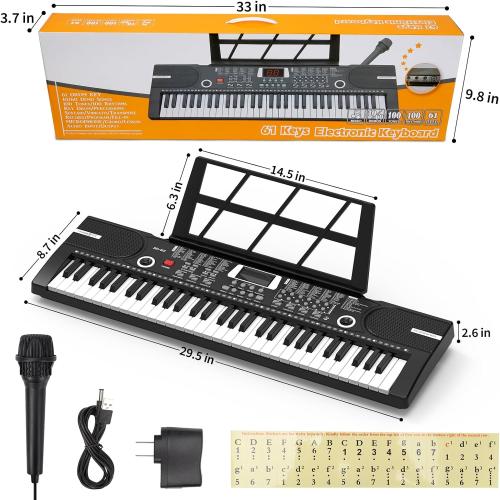 61 keys keyboard piano, Electronic Digital Piano with Built-In Speaker Microphone, Sheet Stand and Power Supply, Portable piano Keyboard Gift Teaching for Beginners