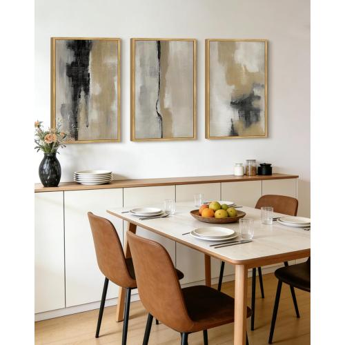 KUVIOKE Black Abstract Framed Wall Art Neutral Graffiti Pastel Minimalist Wall Decor Modern Art Painting for Bedroom Living Room 24x36in (Natural Framed)