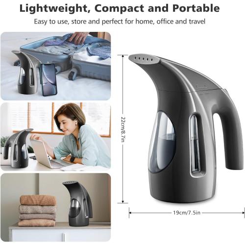 HiLIFE Steamer for Clothes, Portable Handheld Design, 240ml Big Capacity, 700W, Strong Penetrating Steam, Removes Wrinkle, for Home, Office(ONLY FOR 120V)-Black