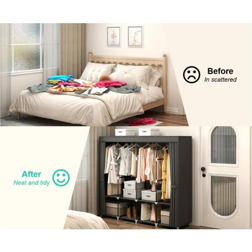 Portable Closet Wardrobe, 67-Inch Clothes Organizer with 4 Hanging Rods and 8 Shelves, Non-Woven Fabric Cover, Large Capacity Storage for Bedroom and Living Room, Black