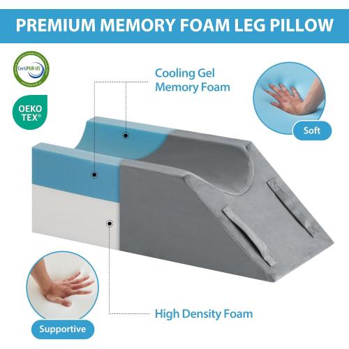 Leg Pillow Elevation Blood Circulation, Wedge Pillow for Legs Swelling, Knee Pillow Wedge Post Surgery, Leg Elevation Pillows for After Surgery, Memory Foam Foot Leg Elevating Pillow, Grey