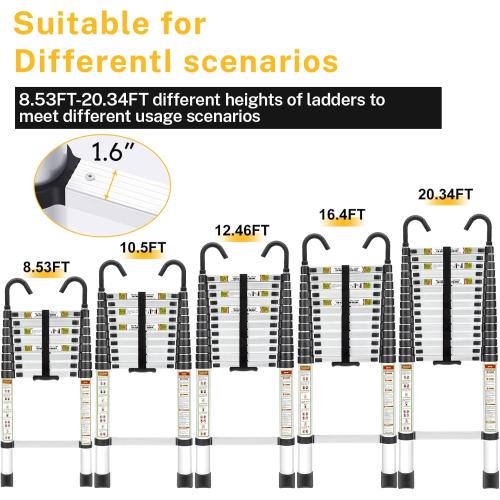 Telescopic Ladder, 16.5FT Aluminum Telescoping Ladder with Stable Hook and Non-Slip Feet, RIKADE Portable Extension Ladder for Household and Outdoor Working, 330lb Capacity