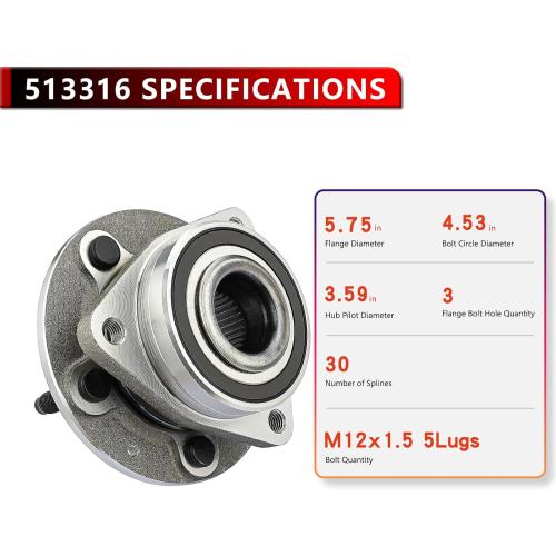 513316 Front or Rear Wheel Hub Bearing for Buick Cascada 2016-2017, for Verano 2012-2017, for Cadillac ELR 2014-2016, for ATS 2013-2017, for Chevy Volt 2011-2015, for Orlando 2012-2014