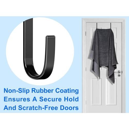 Over The Door Metal Hooks with Plastic Coating 5.5 Fit 0.5 to 1 3/8 Door 4 Pcs Heavy Duty Single Towel Robe Rack Wreath Bathroom Shower Hanger Shoe Organizer Ironing Board Short Black
