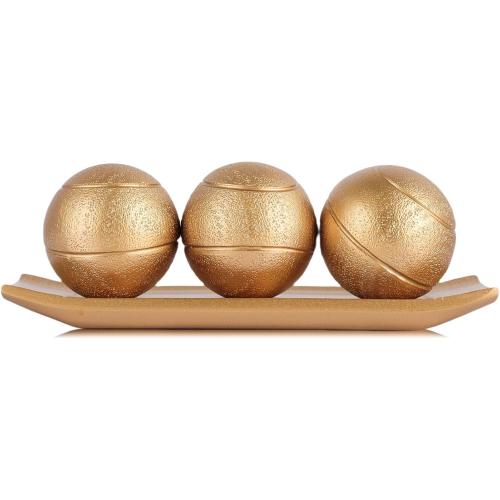 XMGZQ Small Decorative Tray and Orbs Balls Set,Gold Decorative Balls with Centerpiece Bowls for CoffeeTable,Living Room,TV Stand,Center Pieces Decoration for Table,Centro de Mesa de Comedor (Gold)