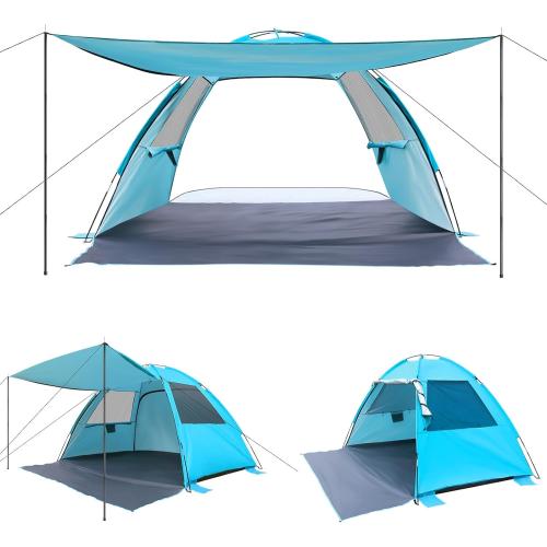 DLUCKY Beach Tent for 1/2/3/4/5/6 Person,Anti-UV Portable Sun Shade ShelterUPF 50 ,Both Sides Extendable Floor,Extendable Awning,with 2 Ventilating Mesh Windows,Lightweight & Easy Setup.