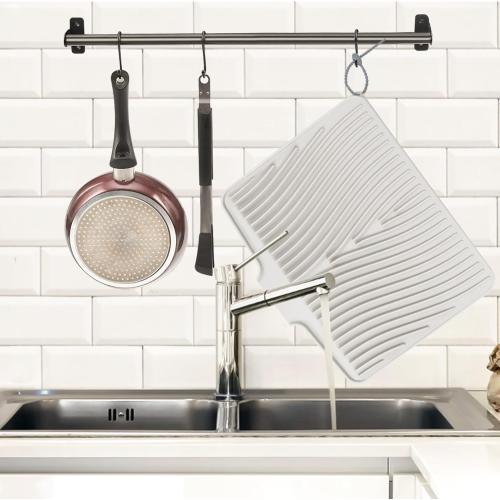 Silicone Dish Drying Mat, Stone Drying Mat for Kitchen Counter with Built-In Drain, Non-Slip Drain Pad with Built-in Drain, Heat Resistant Stone Drying Mat, 1Pcs 19.7 x 17, Cream