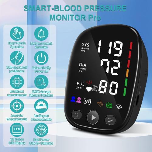 Bluetooth Automatic Blood Pressure Monitor for Home Use - with Adjustable Upper Arm Large Cuff (8.7-17.3), App Tracking, LED Display 2 Users 240 Sets Memory, Hypertension Detector