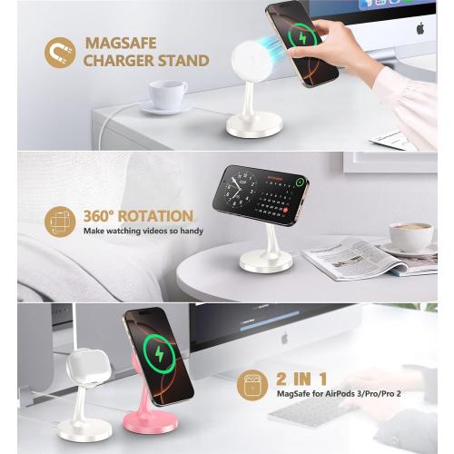 2 Pack Magnetic Wireless Charger iPhone, 15W Fast Mag-Safe Charger Stand for iPhone 17/17 Air/17 Pro/17 Pro Max 16/15/14/13/12 Series Magnet Wireless Charging Station/Pad for AirPods- Gifts Ideas