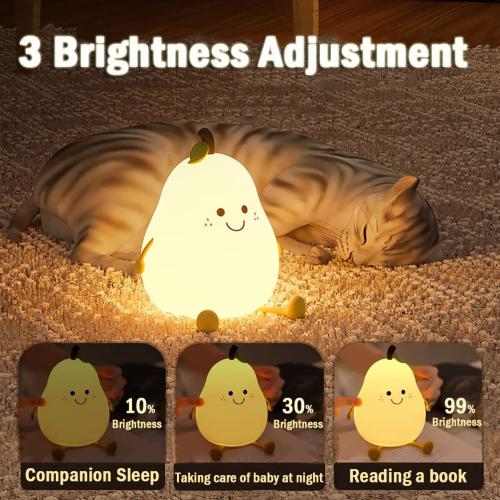 Cute Pear Night Light for Kids, Silicone Fruit Pear Cute Lamp with Remote, Adjustable Brightness NightLight for Bedroom, Rechargeable Soft NightLight for Home Decoration,Valentines Day Gifts for Her