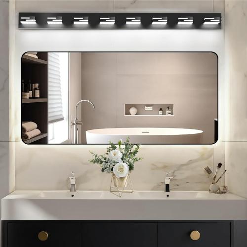 LED Modern Bathroom Vanity Light Fixtures, Dimmable Matte Black Vanity Lights for Bathroom Lighting Fixtures Over Mirror, with 360° Rotatable Acrylic Heads 8-Light 54-inch (Cool White 6000K)