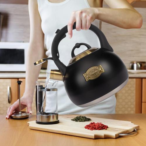 Size 3.1ql Color Black and Gold Tea Kettle for Stovetop, Food Grade Stainless Steel Water Kettle, Tea Pot for Home & Kitchen, 3.1 Quart