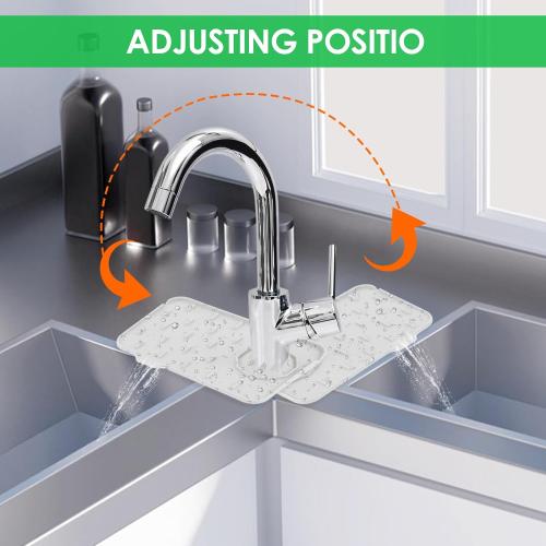 Sink Faucet Splash Guard Mat Silicone Soap Dish Pad Small Faucet Handle Drip Catch Sponge Holder Sink Protector Trays for Bathroom Kitchen Countertop Gadgets Accessories 8.3 x 5.7 Inch