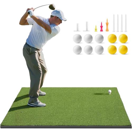 Golfguru Golf Mat, 5x4ft/5x5ft Dense Elite Golf Hitting Mats Practice with 10 Balls, 9 Tees, Heavy Duty Artificial Hitting Training Matt for Backyard Driving Chipping Indoor Outdoor Simulators