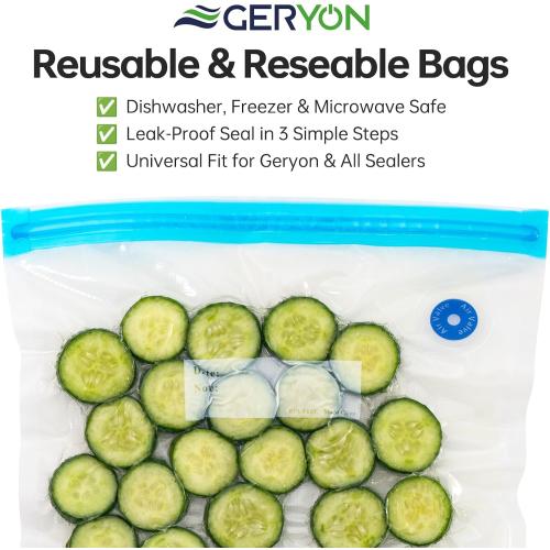 GERYON Vacuum Sealer Machine – Automatic Food Vacuum Sealer for Dry & Moist Food, Compact with LED Touch Panel, Includes Zipper Bags & Roll, Perfect for Sous Vide & Freezer Storage (Silver)