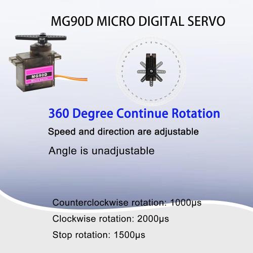 4Pcs MG90D 9g Digital Micro RC Servo Replace SG90, Full Metal Gear Mini Servos for Arduino DIY Project (360° Continuous Rotation)