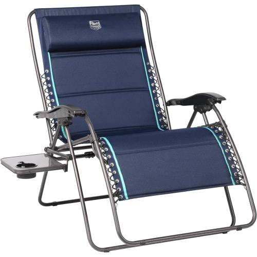 Blue TIMBER RIDGE Oversized Zero Gravity Chair, 33In Wide XXL Zero Gravity Reclining Chair with Side Table, Full Padded Lounge Chair for Outdoor Camping Patio Lawn, Heavy Duty Supports 500lbs, Blue-1 Pack