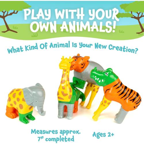 POPULAR PLAYTHINGS Magnetic Animals for Toddlers 1-3, Mix or Match Animal Toys, Set of 4 Gift for Kids - Jungle Animals