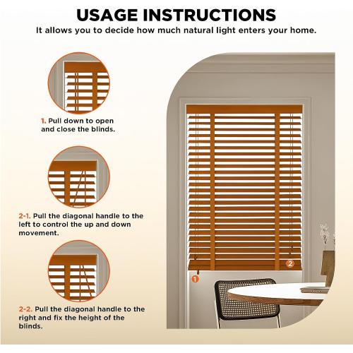 Size 22.5 x 64 Color Brown 2 Slats Wood Blinds for Indoor Windows: Solid Wooden Blackout Blinds & Shades,Black Out Privacy Horizontal Blinds for Home Bedroom Bathroom Living Room Windows and Doors 22.5 WX64 H Light Brown